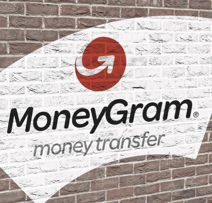 MoneyGram logo painted on a brick wall